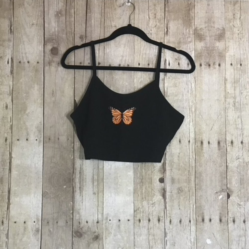 ✨HP✨NEW Black Butterfly Print Crop Tank Top - Picture 4 of 5